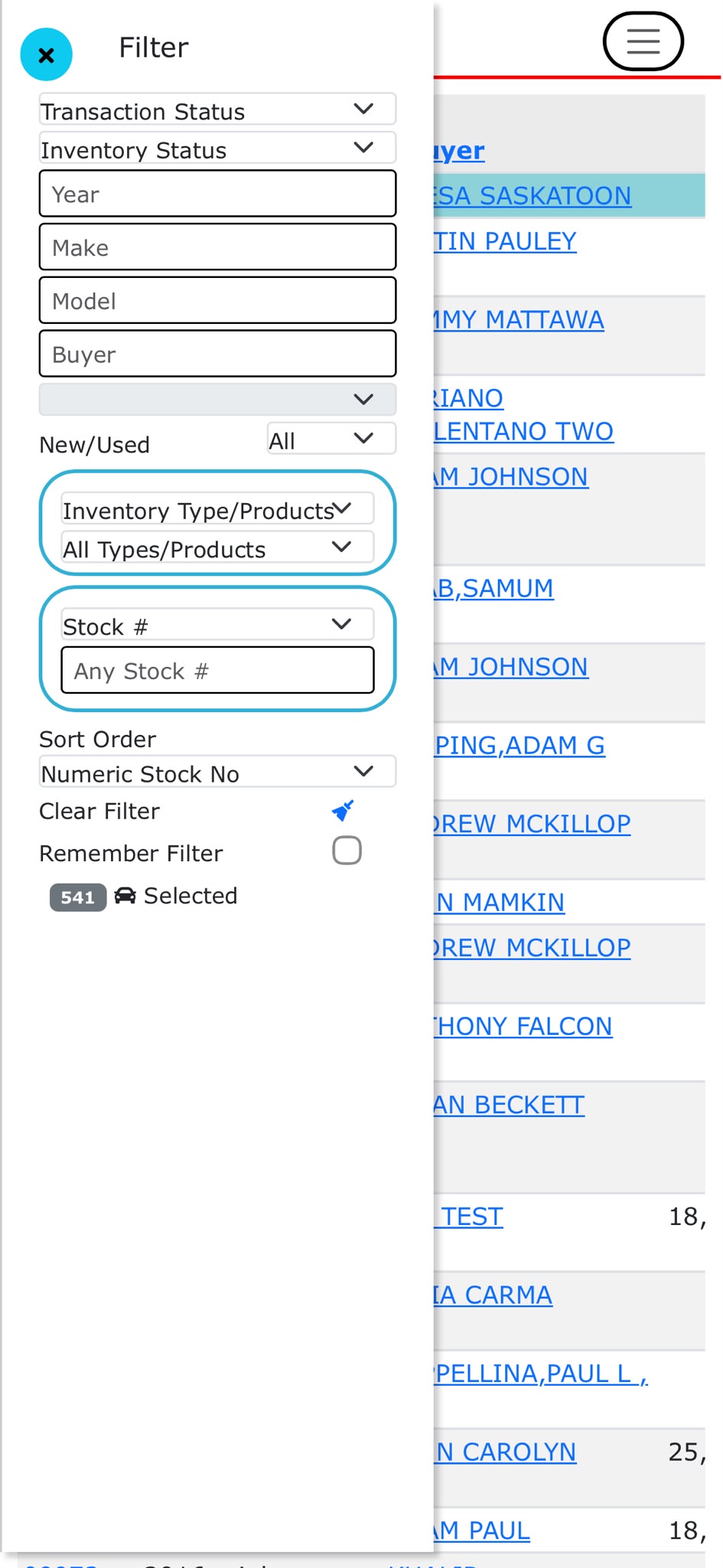 CAMS Mobile Inventory Filter