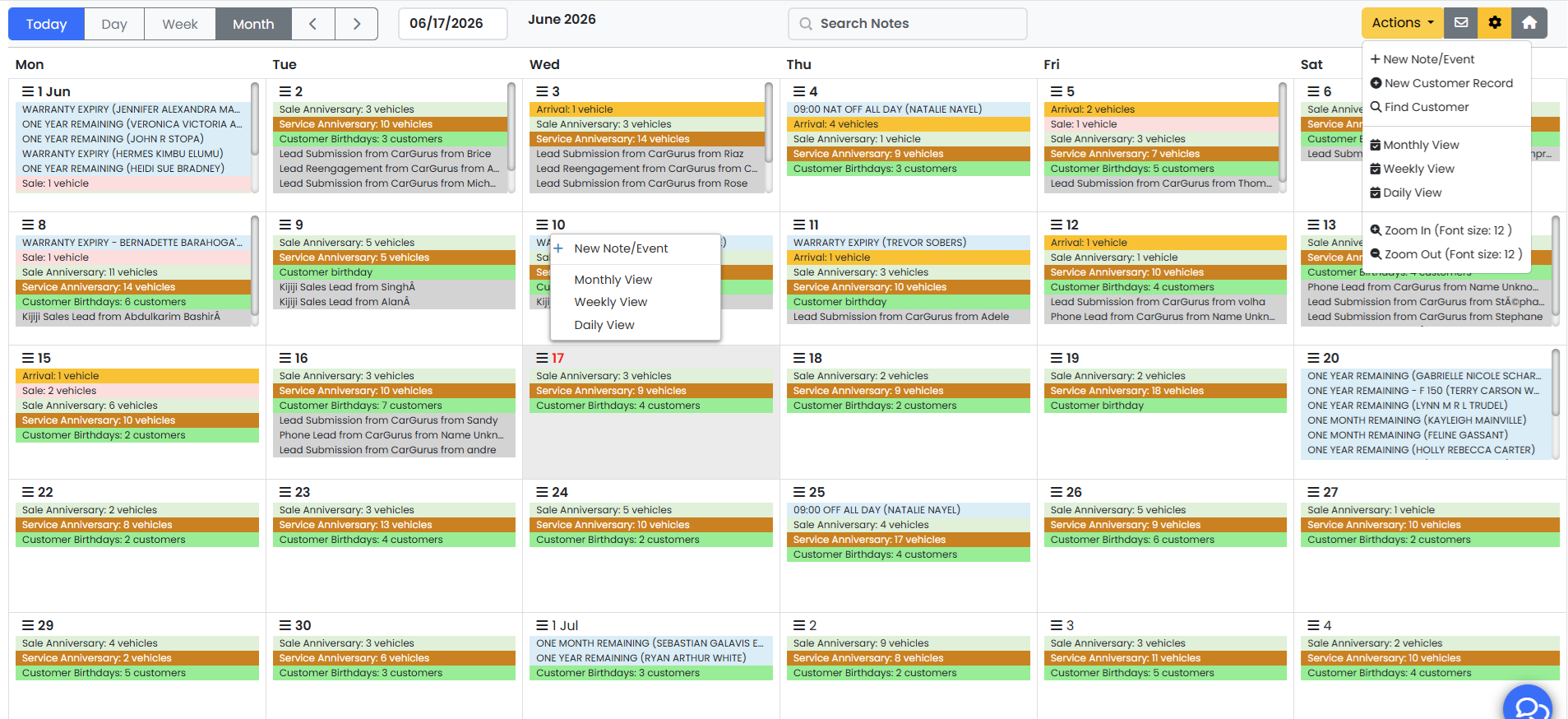 CAMS Sales Calendar